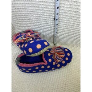 French Knot Polka Dot Wool Slippers Womens M Blue Pink Good Tassel Handmade